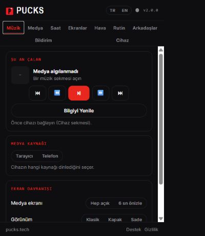 PUCKS browser extension music panel